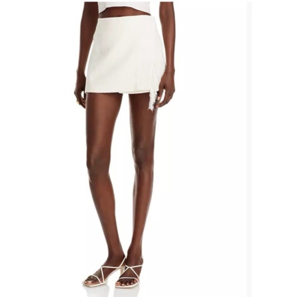 A.L.C.  Size 4 Kelley Asymmetric Boucle' Fringe Linen Mid-Rise Mini Skirt Cream